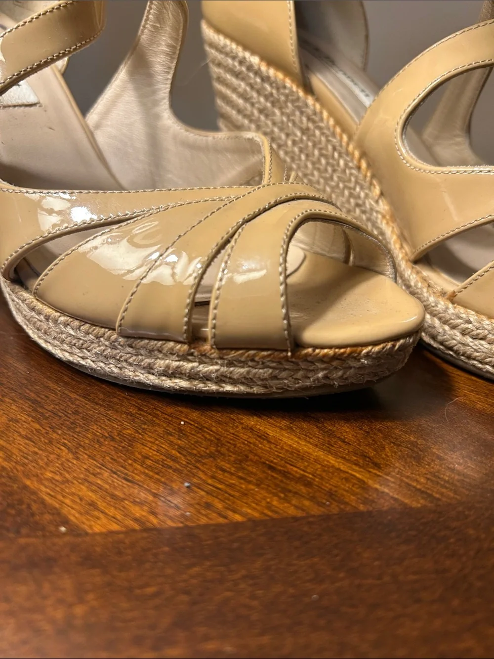 L. K. Bennett Patent Nude Braided Wedge Heels